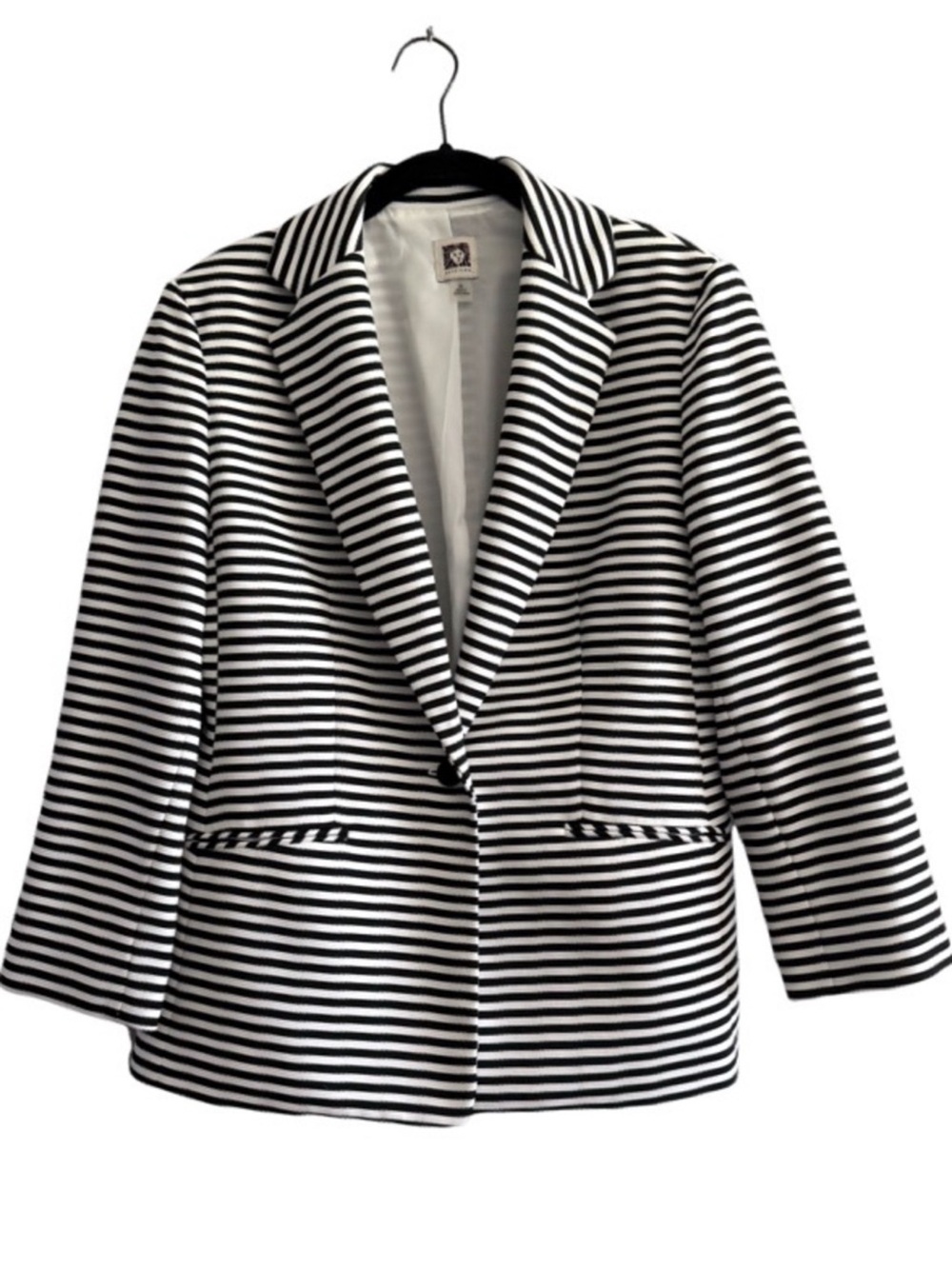 Anne Klein Striped Blazer One Button Tailored Suit Jacket Black White Size M